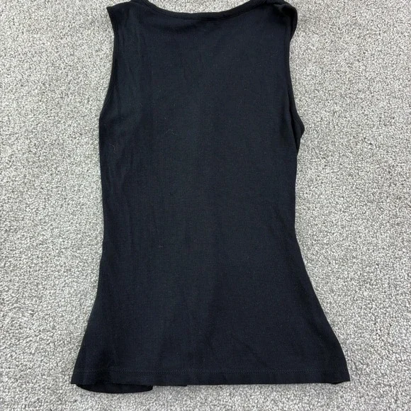 Guess Womens Black Ribbed Henley Tank Top V-Neck Sleeveless Large Y2K Goth Moto - Picture 8 of 8